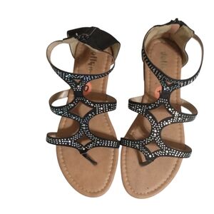 Black Strappy Sandals with Rhinestone Accents